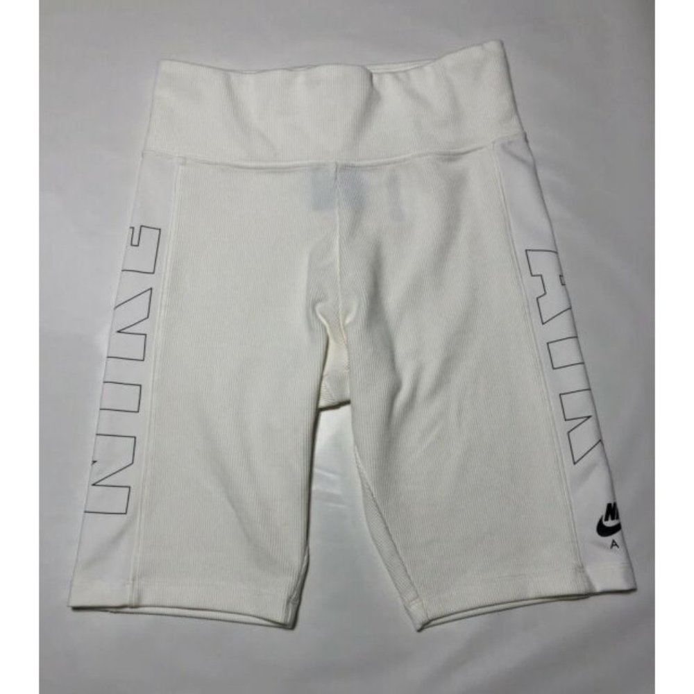 Nike Air Women’s Ribbed White / Black Exercise Bike Shorts Sz Medium M